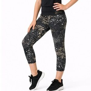 Justice Active Leggings Girls 10 Black Gold Faux Rhinestone Stud Print Pull‎ On